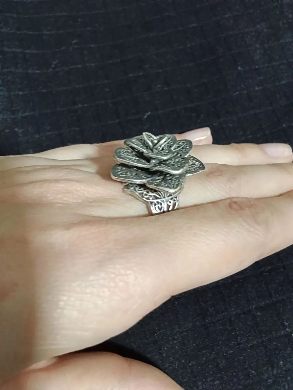 Anel em prata 925 estilo boho em formato de flor - Foto 2
