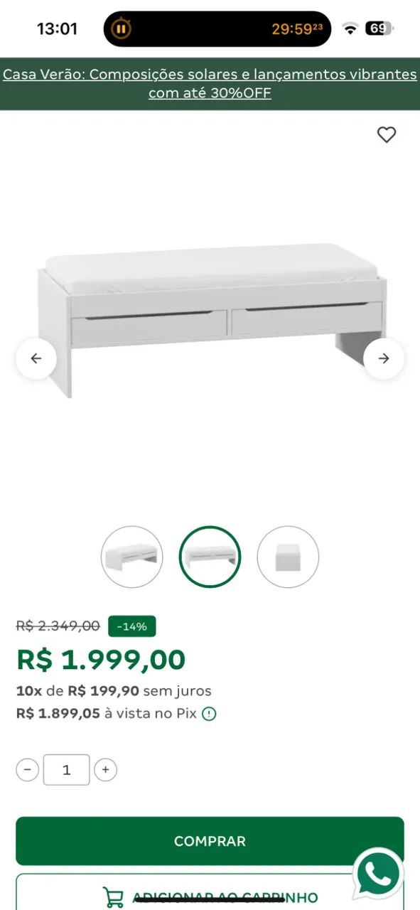 Cama de solteiro em MDF branco da Tok Stok- Usada  - Foto 4