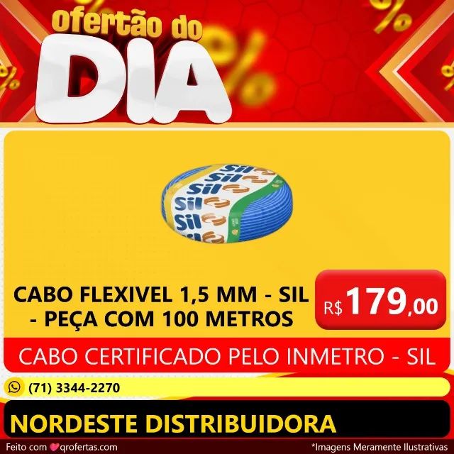 CABO FLEXIVEL SIL 1,5 MM FLEXIVEL - SIL - PEÇA COM 100 METROS -CERTIFICADOS PELO INMETRO 
