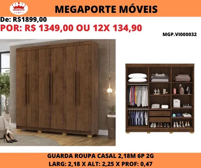 Guarda Roupa Casal Elegance 6P 2G - Foto 3
