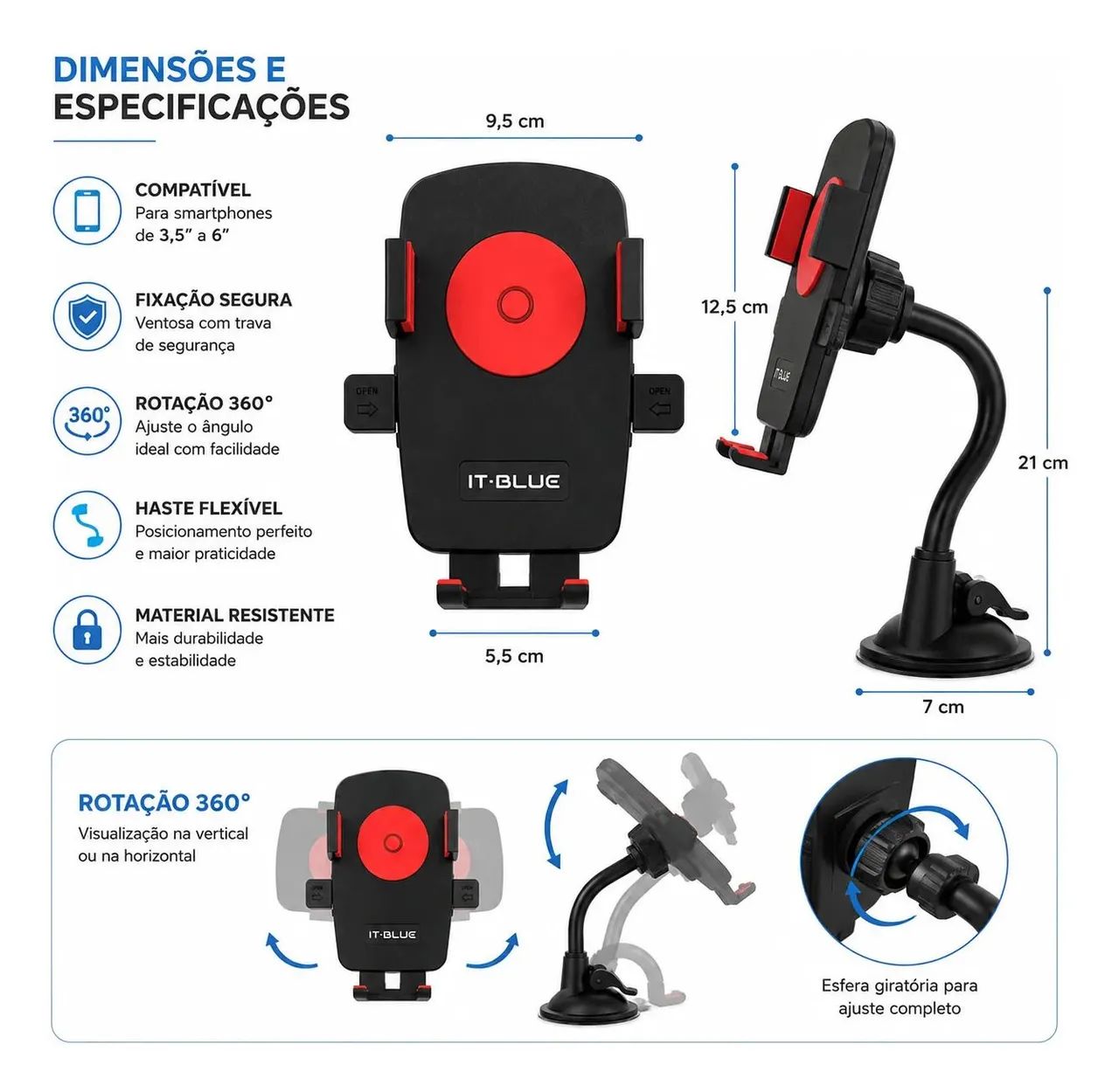 SUPORTE VEICULAR UNIVERSAL PARA CELULAR - Foto 2
