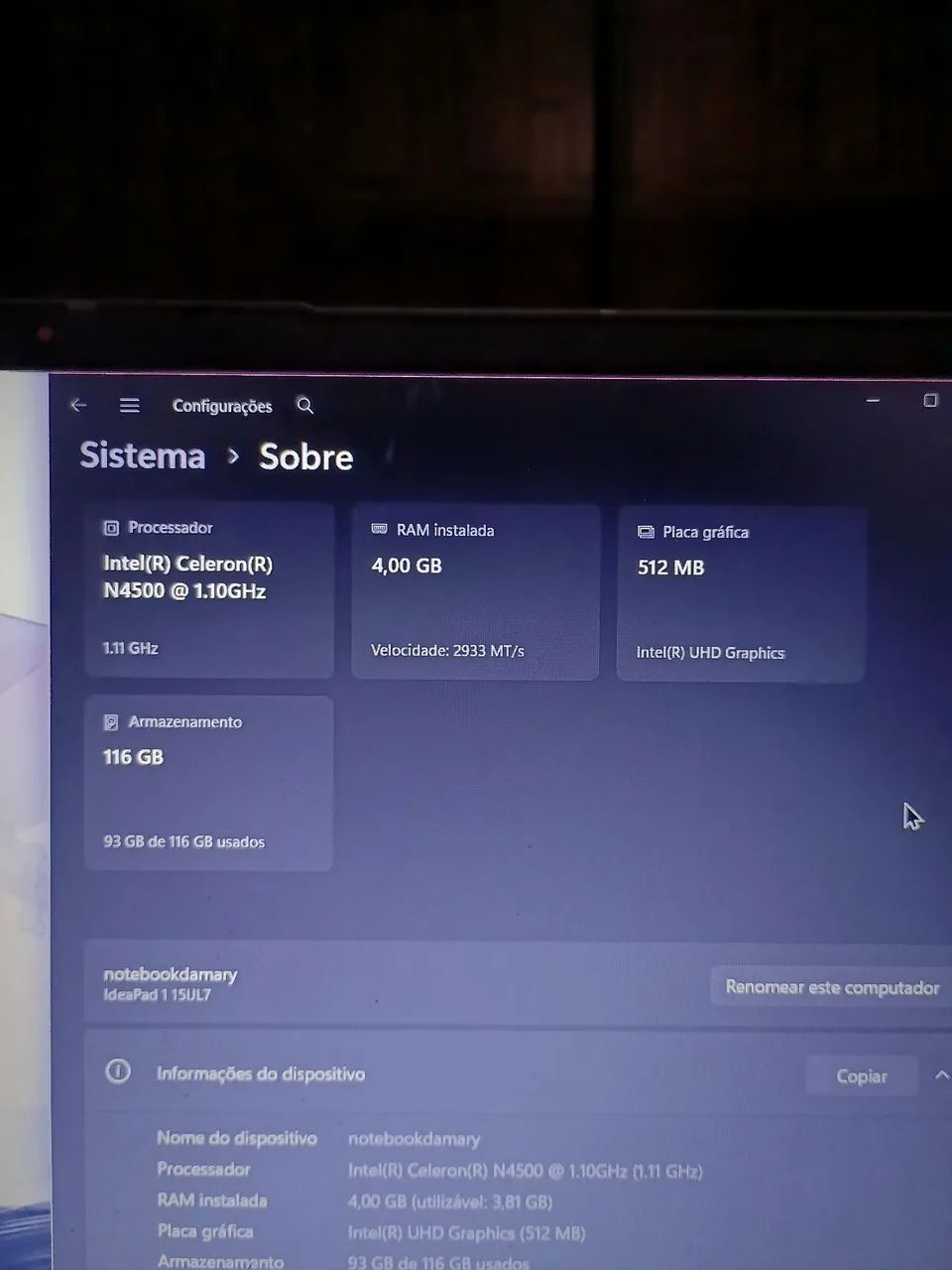Vendo notebook lenovo ideapad 1 15iul7 - Foto 2