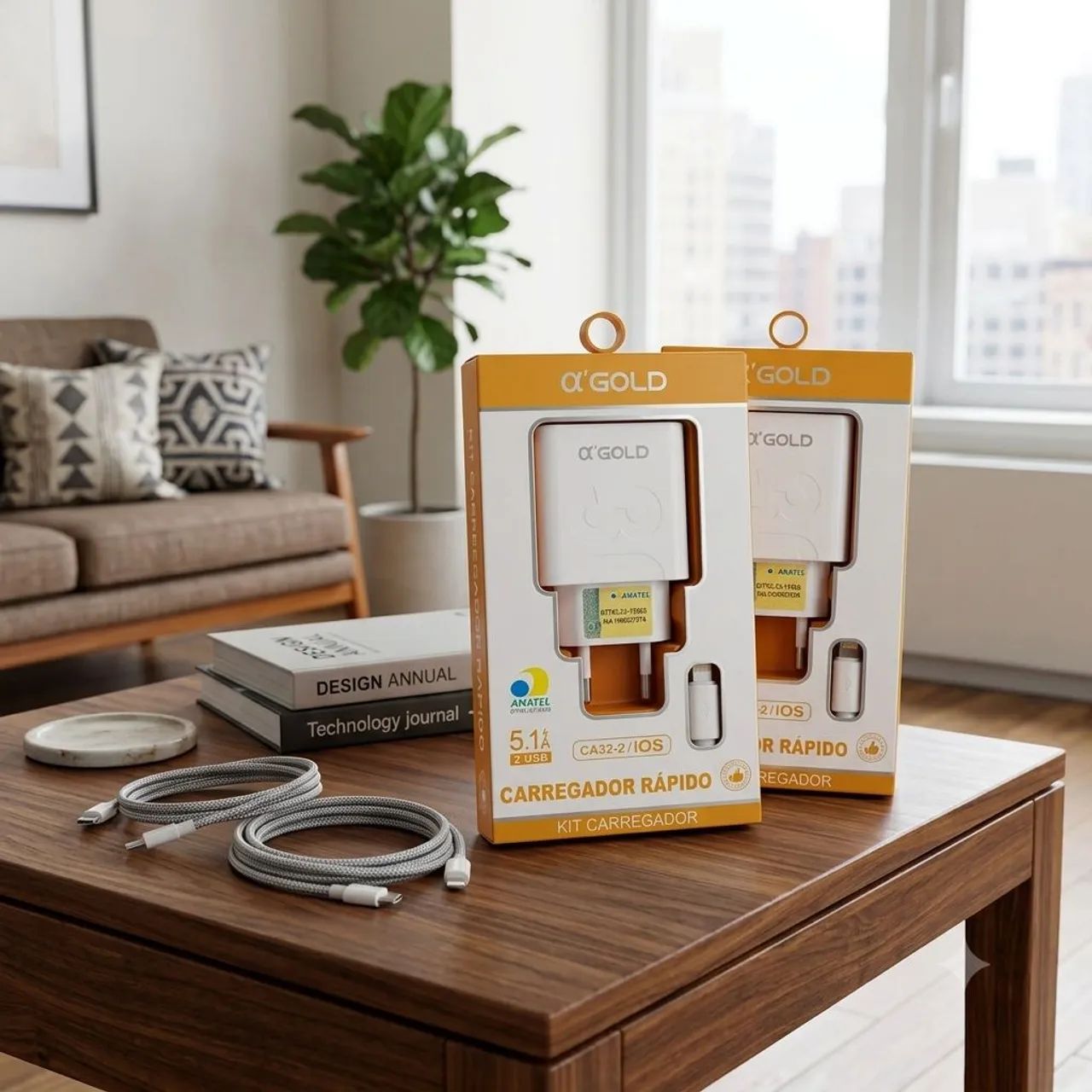 Kit carregador Gold IPhone 2 USB - Foto 3