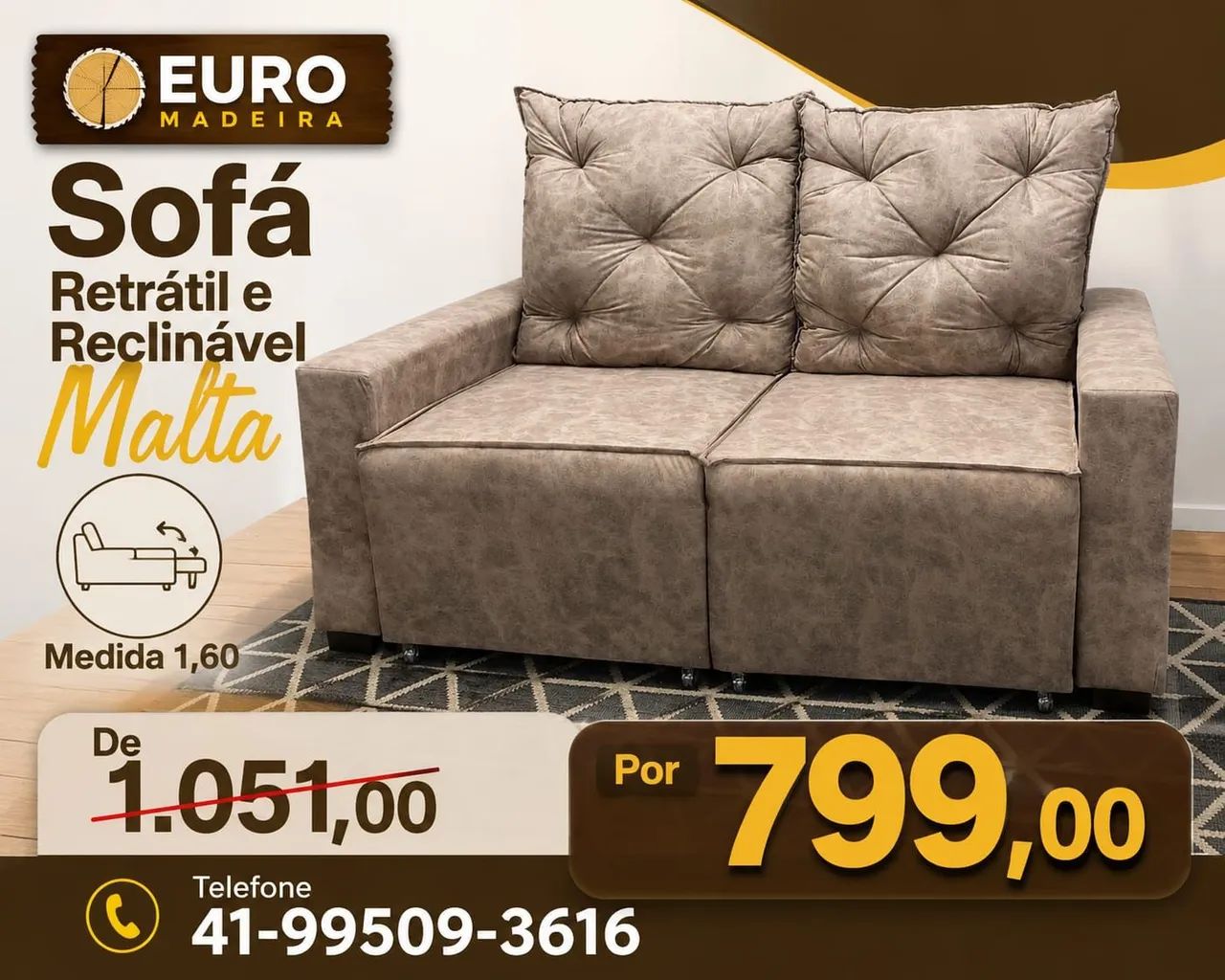 Sofá Retrátil e Reclinável Malta- Novo