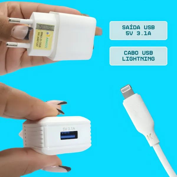 Kit Carregador iPhone Turbo 15w Lightning Micro-usb Anatel Kimaster - Foto 3