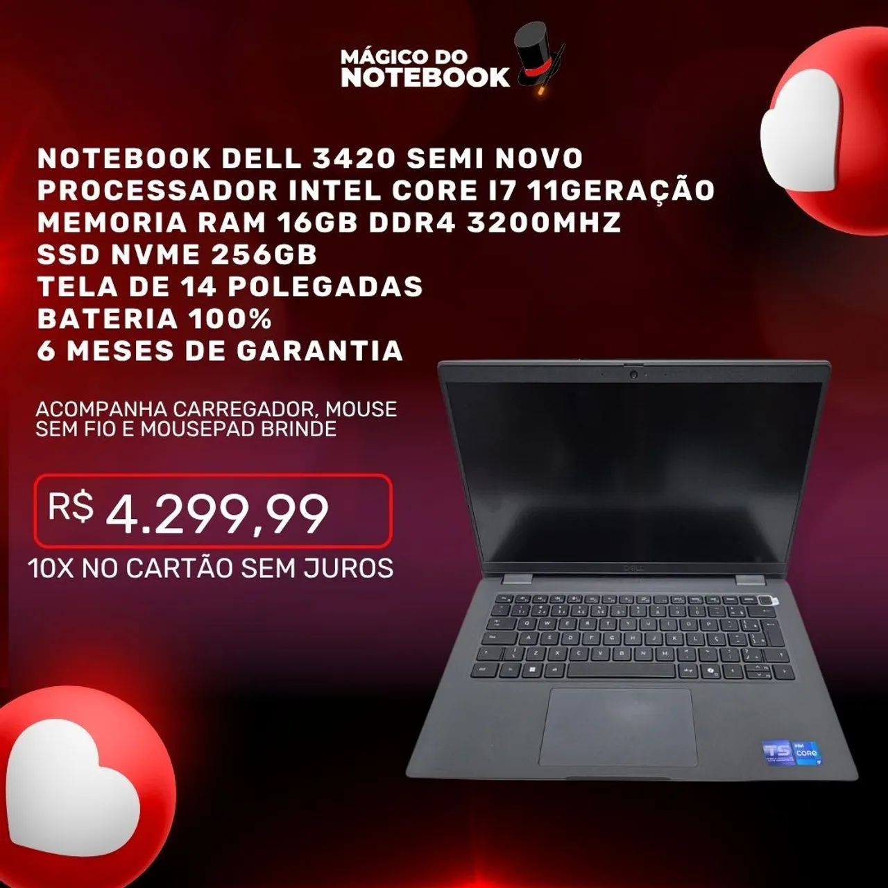 Notebook Dell Core i7 11° Gn 16Gb de Ram Ddr4 SSD 256Gb