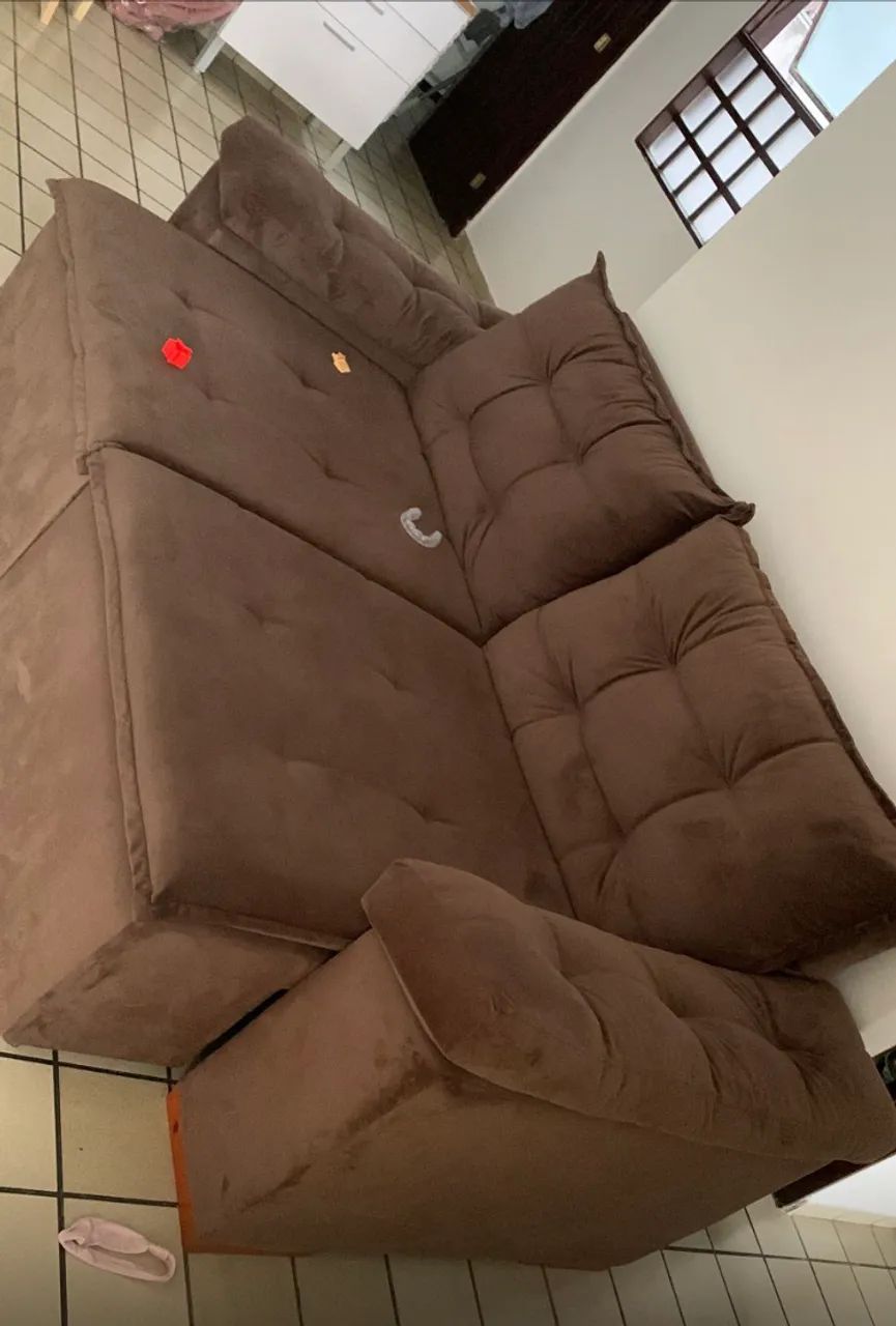 Sofá Retrátil e Reclinável  - Suede (veludo) Marrom