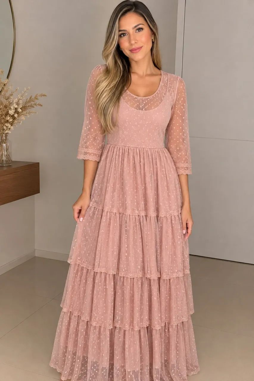 Vestido rose de renda 