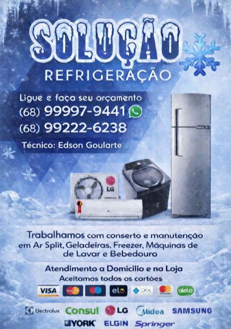Consertamos geladeiras freezer bebedouros máquina de lavar e ar condicionado split...
