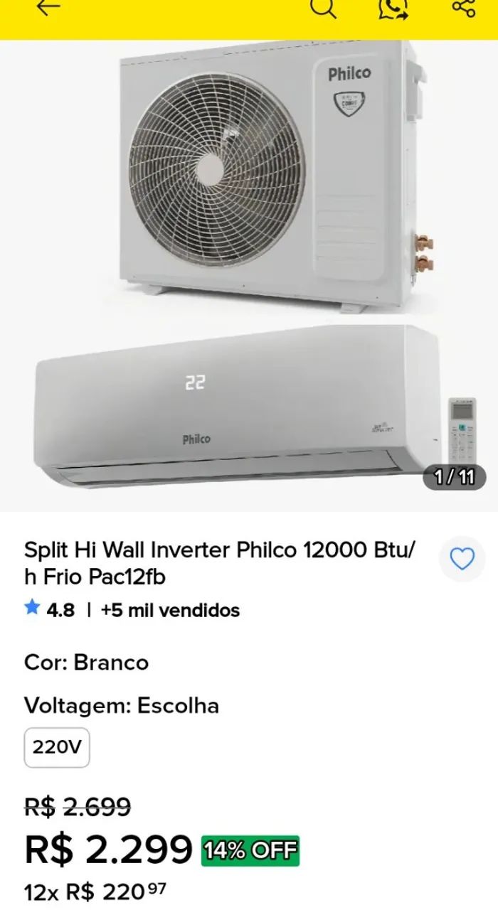 ar condicionado split Philco, novo