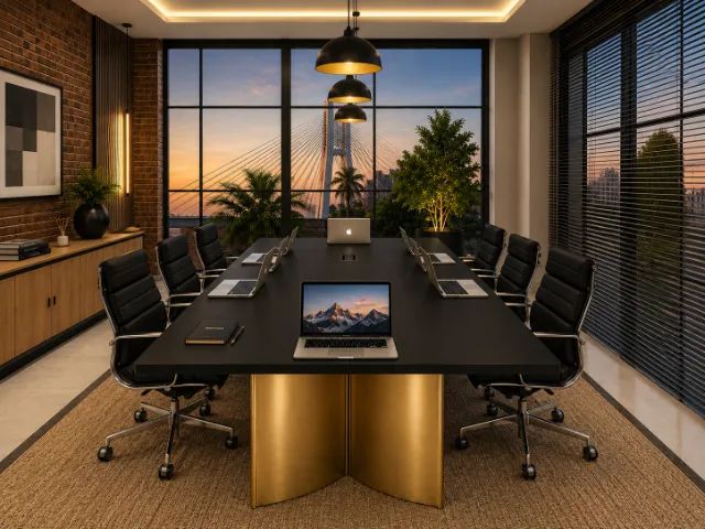 Mesa De Reunião Wing Gold Delluxe. 8 Tomadas: L360cm x P110cm x A74cm