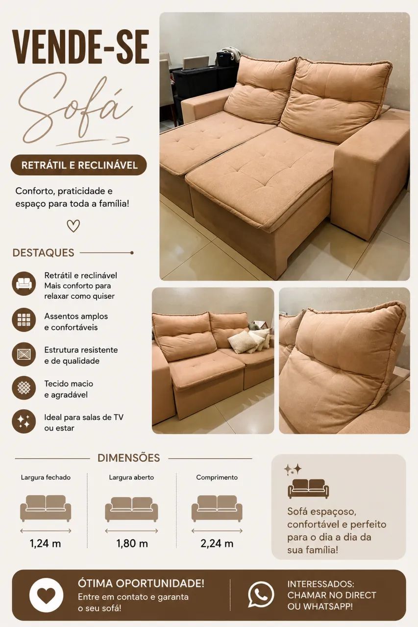 Vendo Sofá Retrátil e Reclinável  - Foto 3