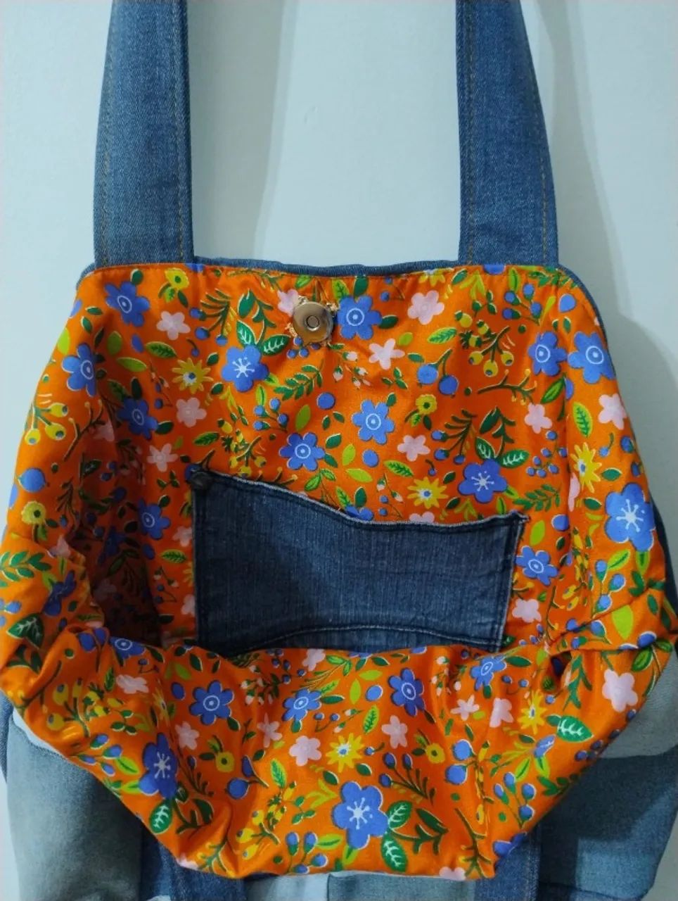 Bolsa artesanal jeans e tecido - Foto 4