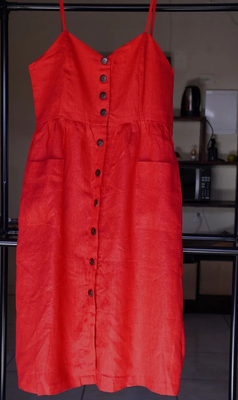 vestido vermelho de linho puro de alcinha  - Foto 2