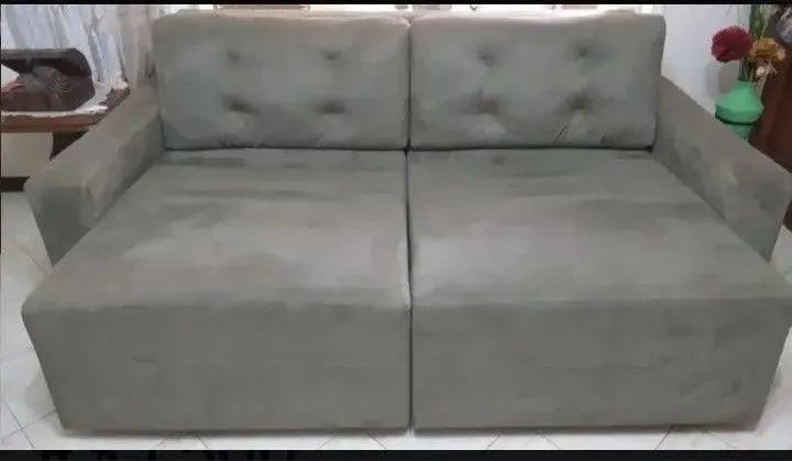 Sofá 4 Lugares Tecido Suede Molas Bonnel Assento Retrátil Cinza Escuro com Almofadas - Foto 2