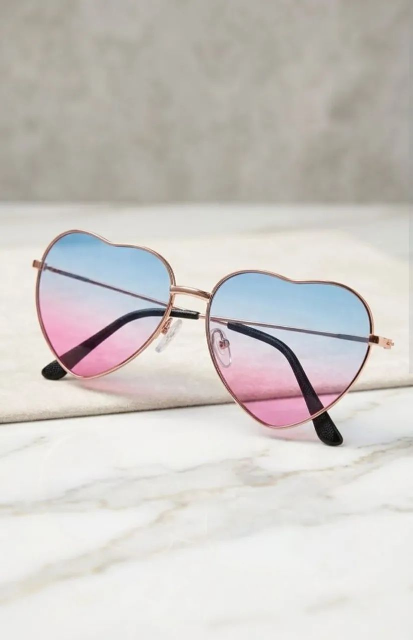 Óculos feminino coração rosa-azul 