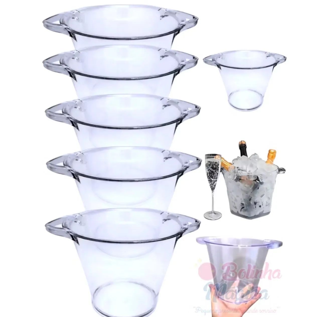 Kit balde de gelo acrílico cristal transparente 4,5l