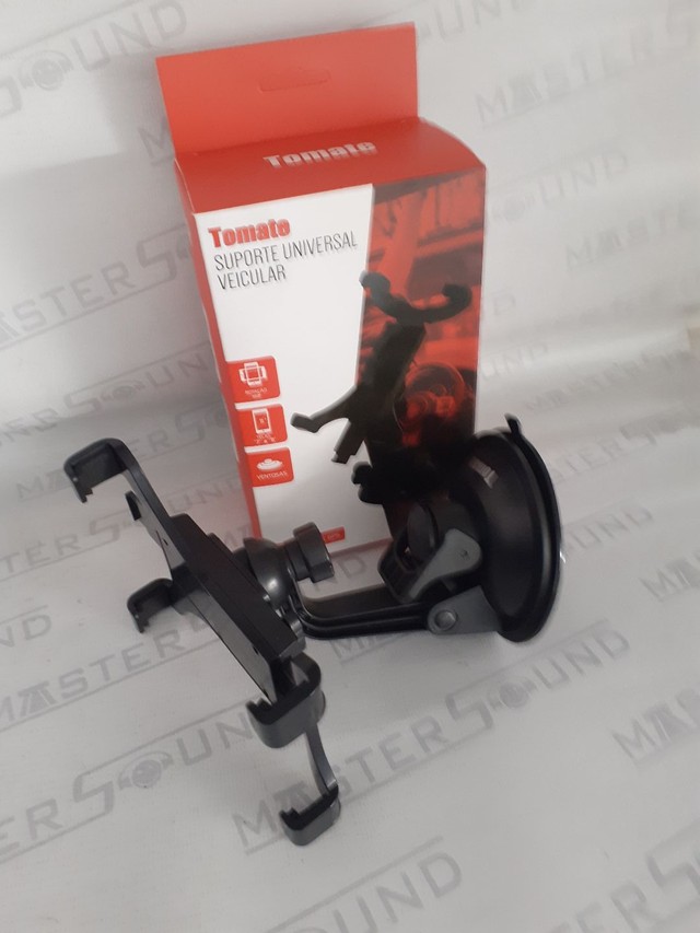Suporte universal para celular. C/ ajuste de tamanho. Fixação: ventosa  mais trava. Novo. 