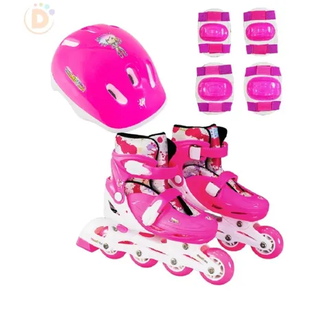 Jogo Skate Infantil Rosa Com Capacete + Patins Roller Rosa M - MOR