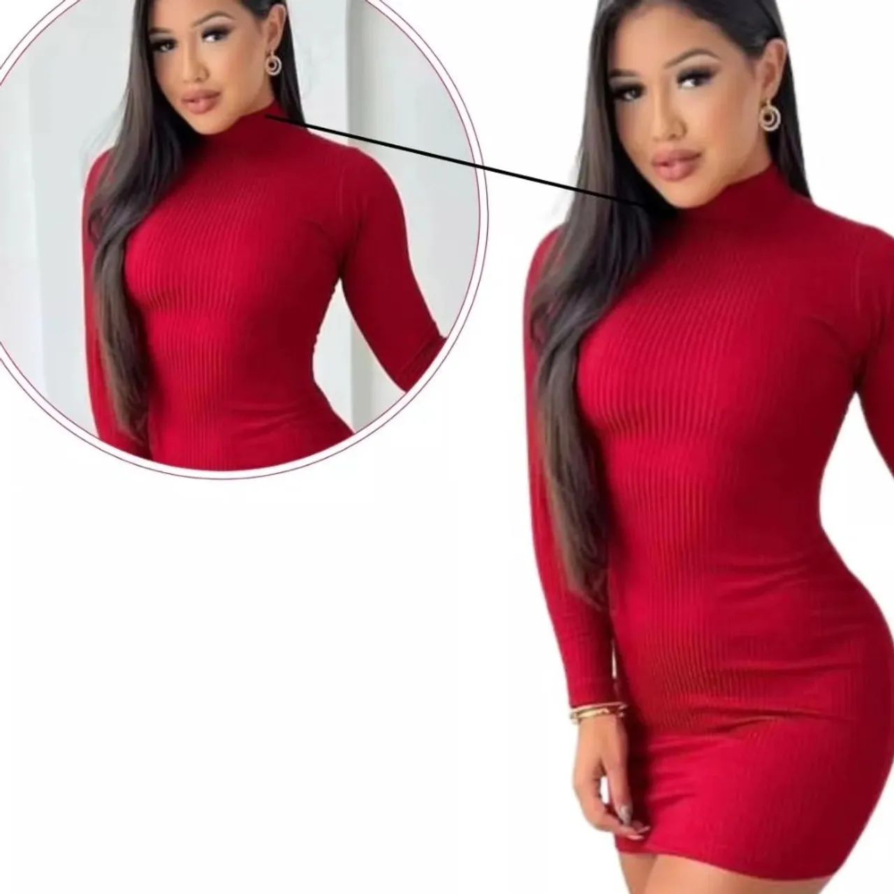 Vestido básico manga longa vermelho,preto, nude, onça ,rosa Tam único 