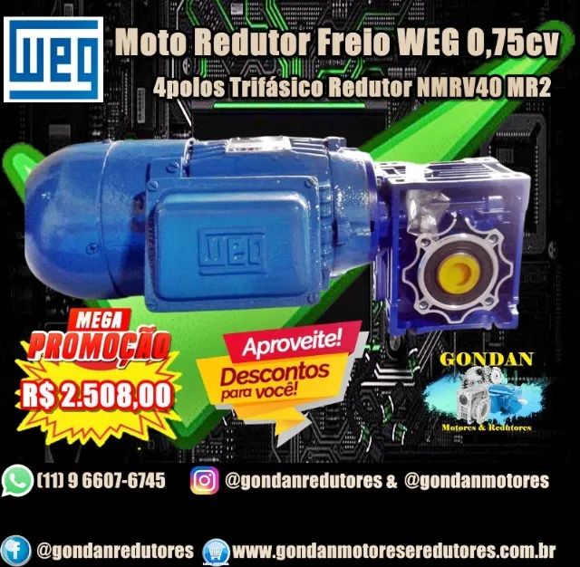 Motofreio Redutor WEG 0,75cv/hp 0,50kw 4 polos 1700rpm trifásico com Redutor NMRV40 MR2 - Foto 6