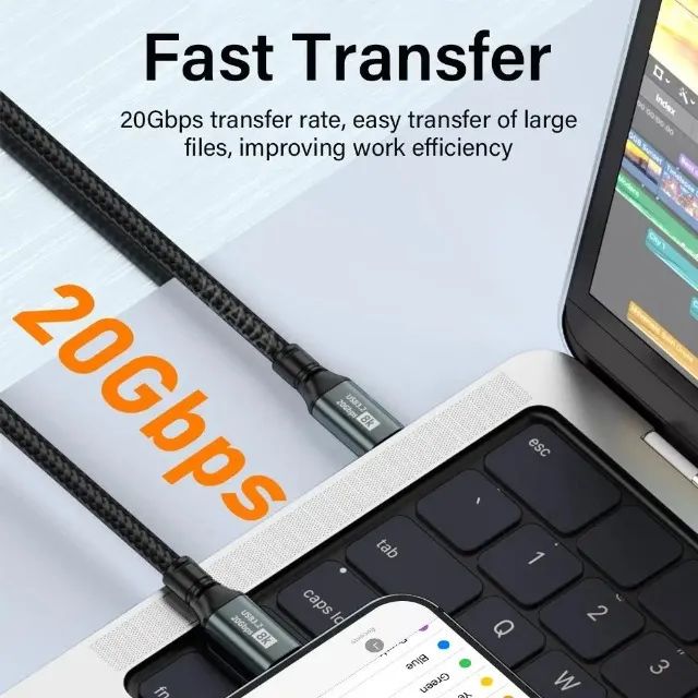 Cabo de carregamento rápido PD100W USB 3.2 Tipo C para Tipo-C ThunderBolt 3 iPhone 15 Pro  - Foto 4