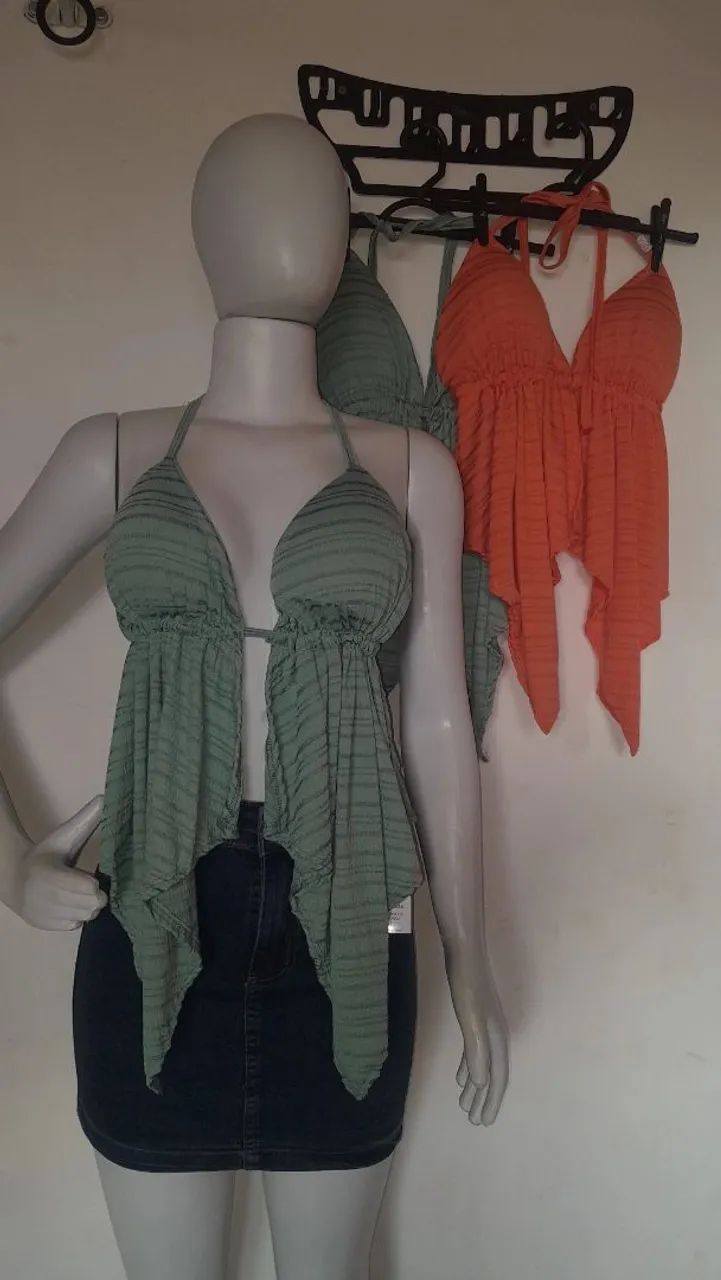 Top de Praia Verde com Saia Jeans - Foto 2