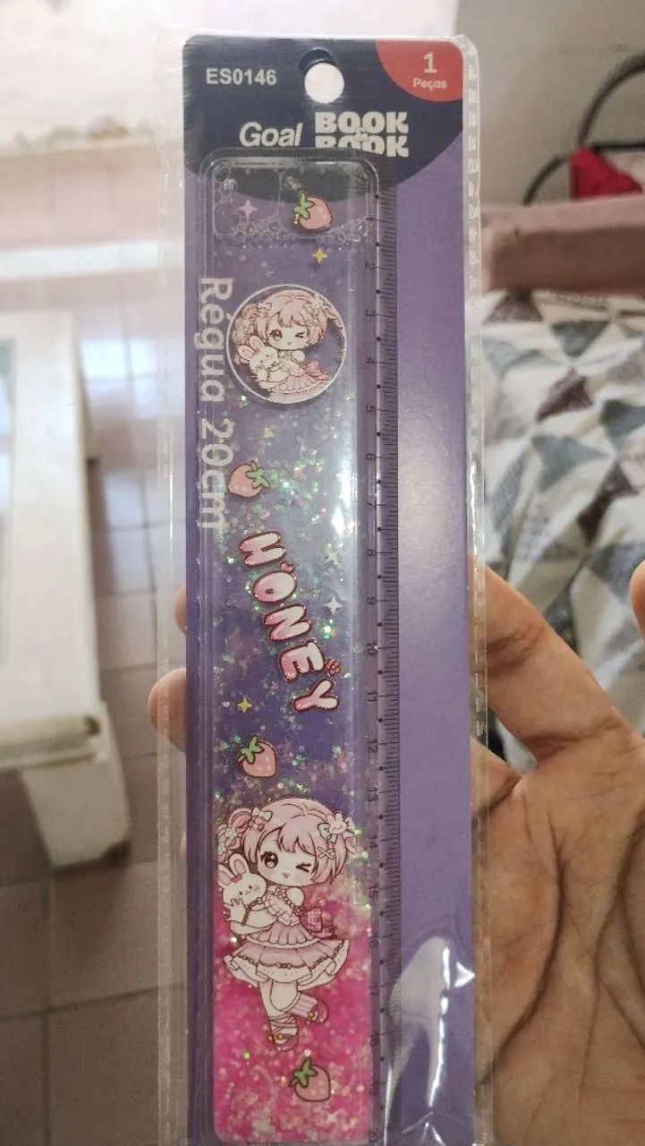 Regua Escolar 20cm Com Água Glitter Cor Rosa - Foto 3