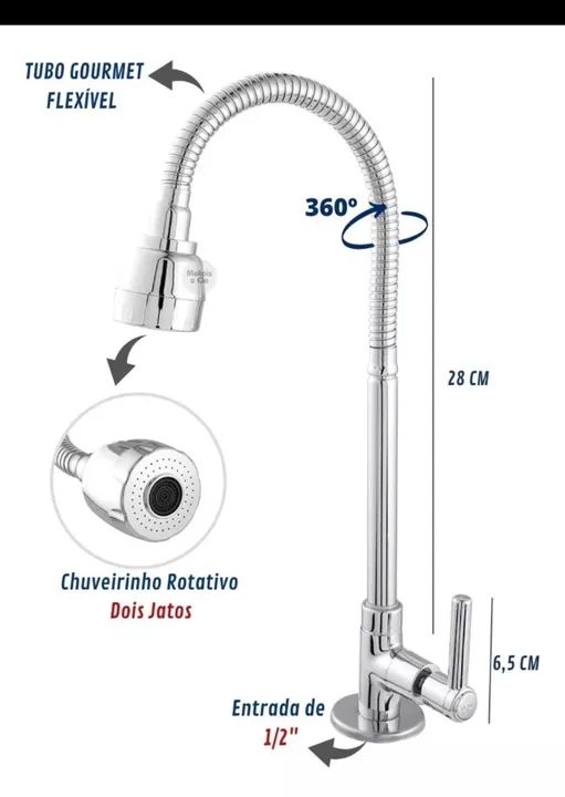 Torneira de Bancada para Cozinha - 360° - 1/4 de Volta - Nova - Foto 4