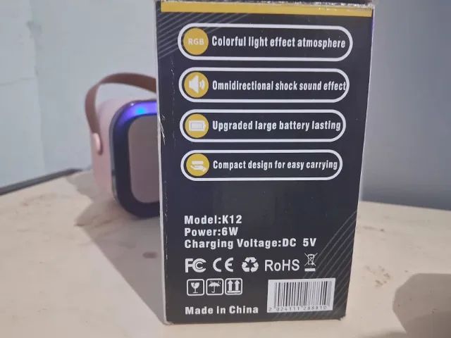 Caixinha de Som Colorida Karaokê K12 A+ Rosa | 2 Microfones | 6W | Bluetooth | Recarga USB - Foto 4
