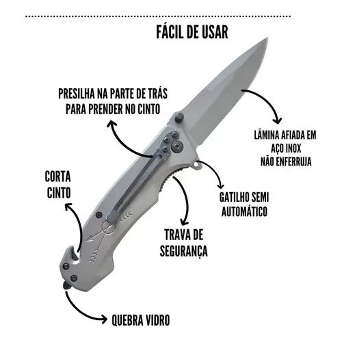 Canivete Tático Sobrevivência Semi Automático Ponta Quebra Vidros - Foto 5