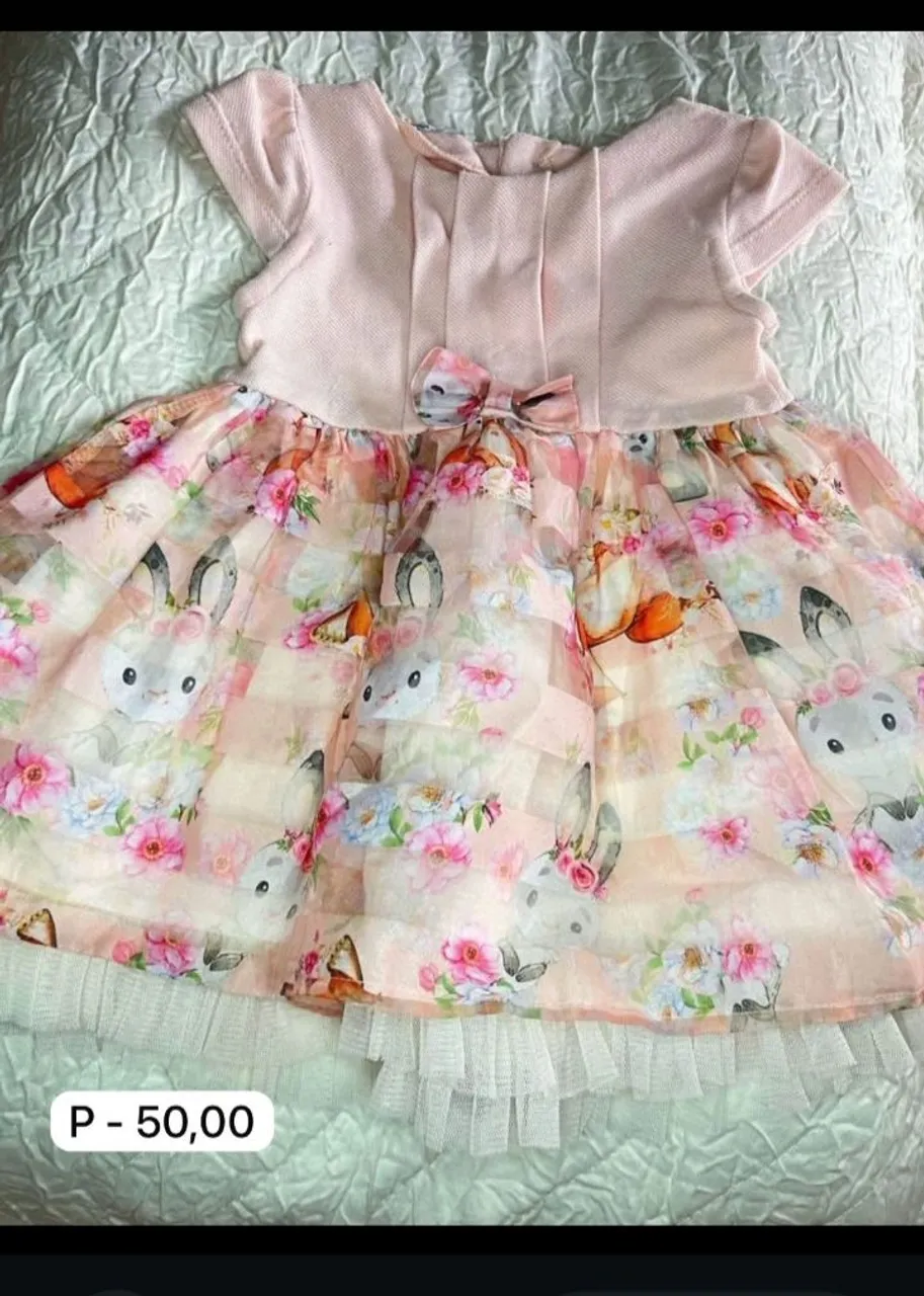 Vestido Bebê Menina - Floral com Renda