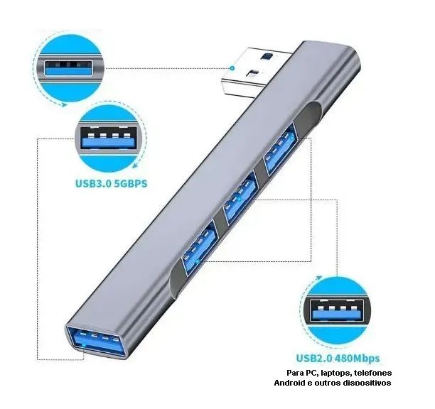 Hub USB 4 portas 2.0 e 3.0 Liga de alumínio Compacta - Foto 2