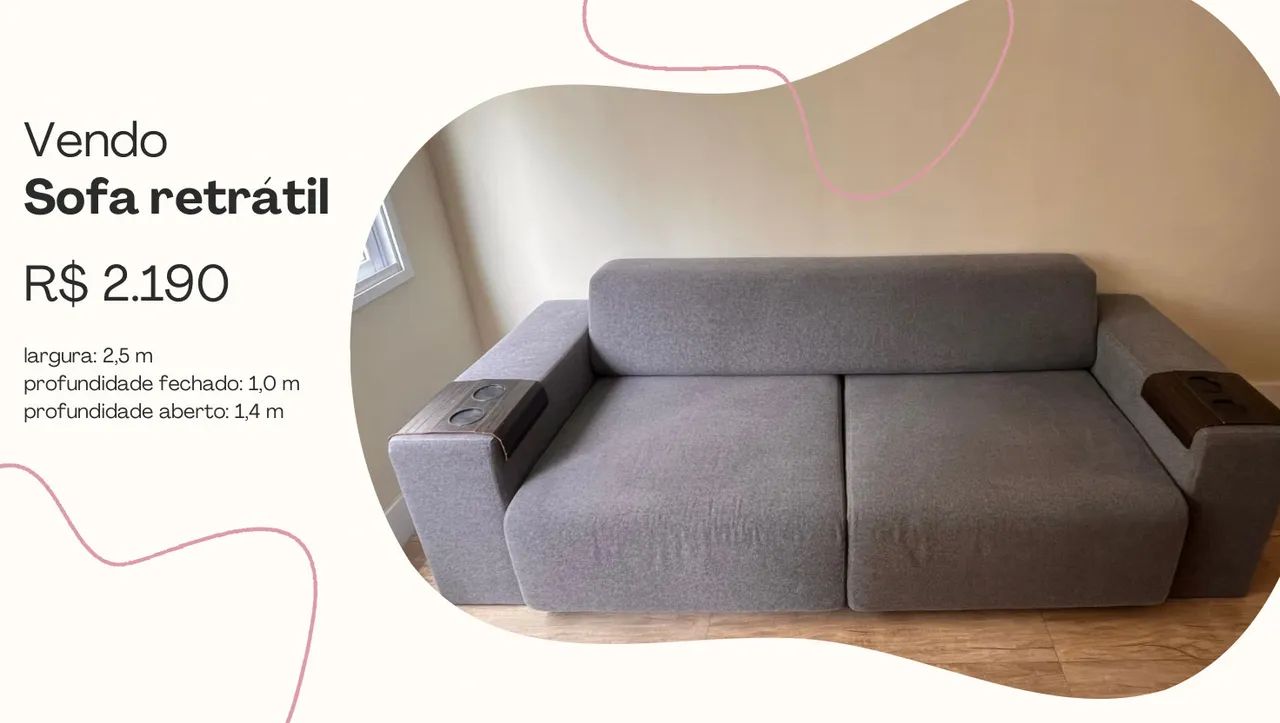 Sofa retrátil cinza - preservado e conforto máximo