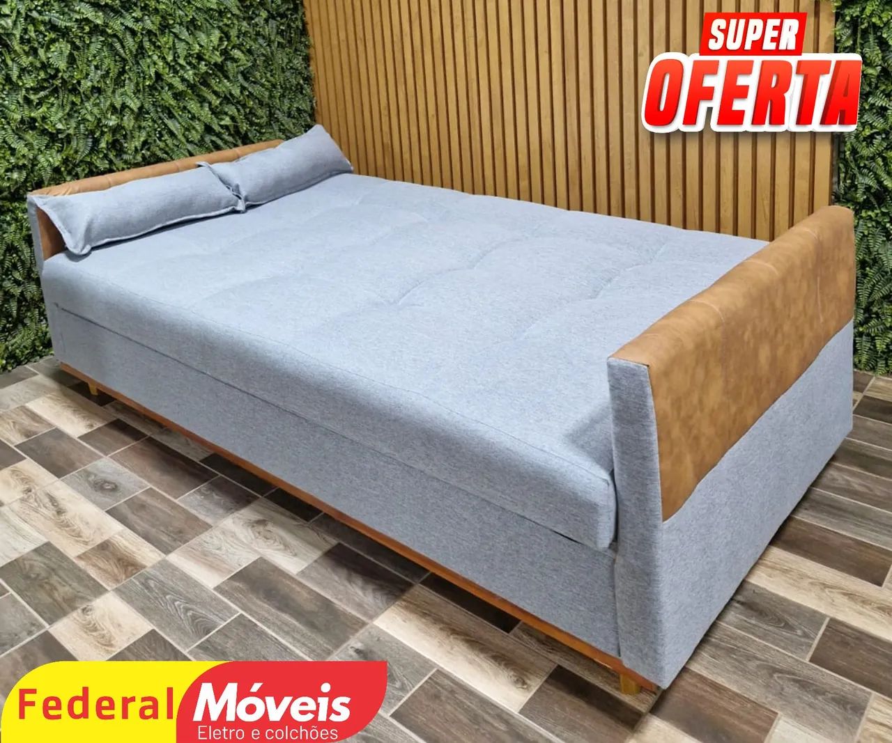 Sofá Cama Baú em Linho e detalhe em Courino 2,05m - Entregamos - Foto 2