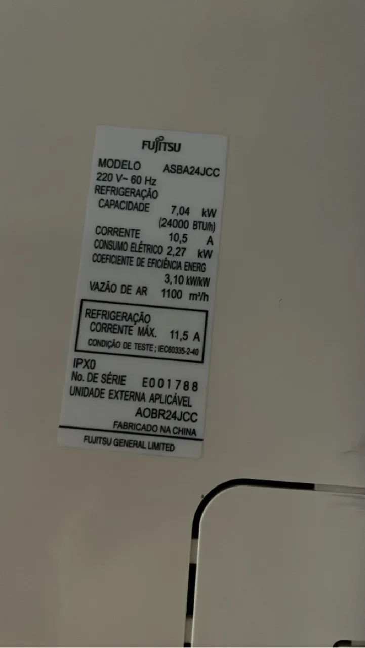 Ar Condicionado Split Fujitsu ASBA24JCC 24.000 BTUs Frio