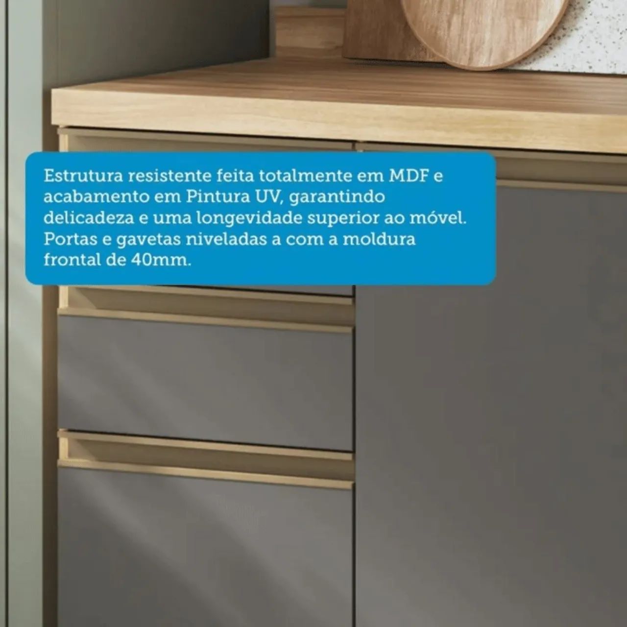 Balcão de Cozinha 3 Portas 2 Gavetas em MDF Ronipa Chardonnay Amendoa/Chumbo<br><br> - Foto 2