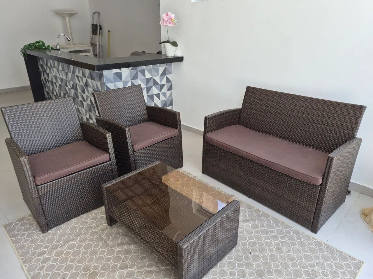 Conjunto de varanda de vime