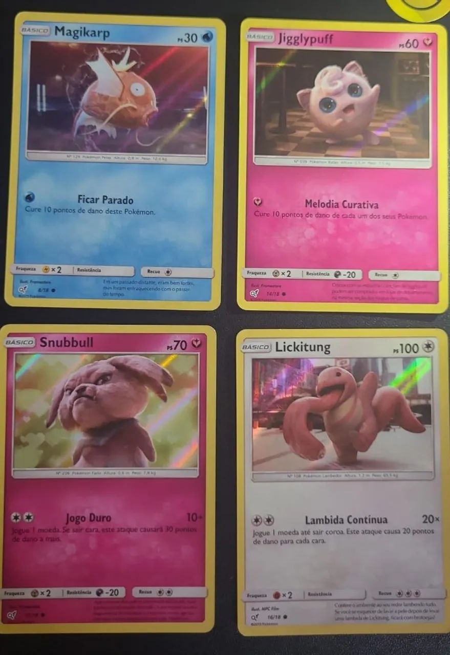 Pacote cartas pokémon: Magikarp, Jigglypuff, Snullbull e Licktung 