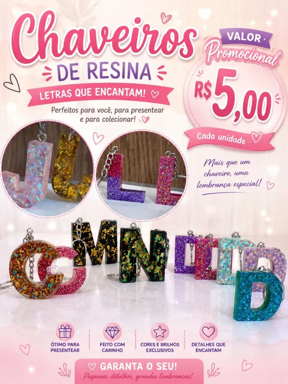Promoção chaveiro resina