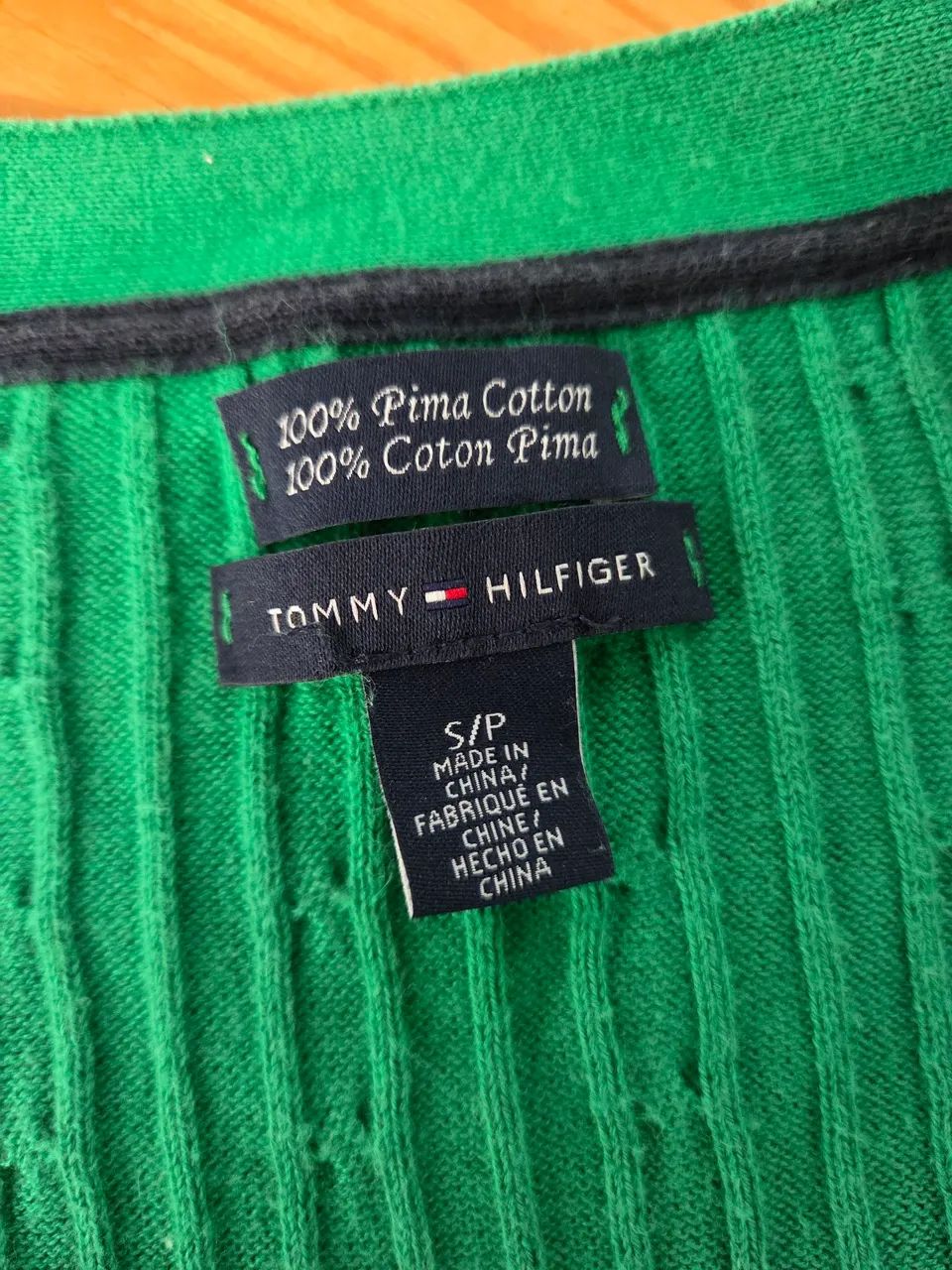 Cardigan Tricot Verde Tommy Hilfiger Algodão Pima P - Foto 5