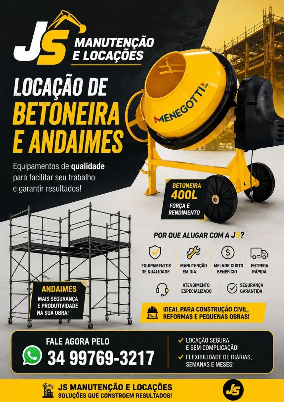 Betoneira e andaimes