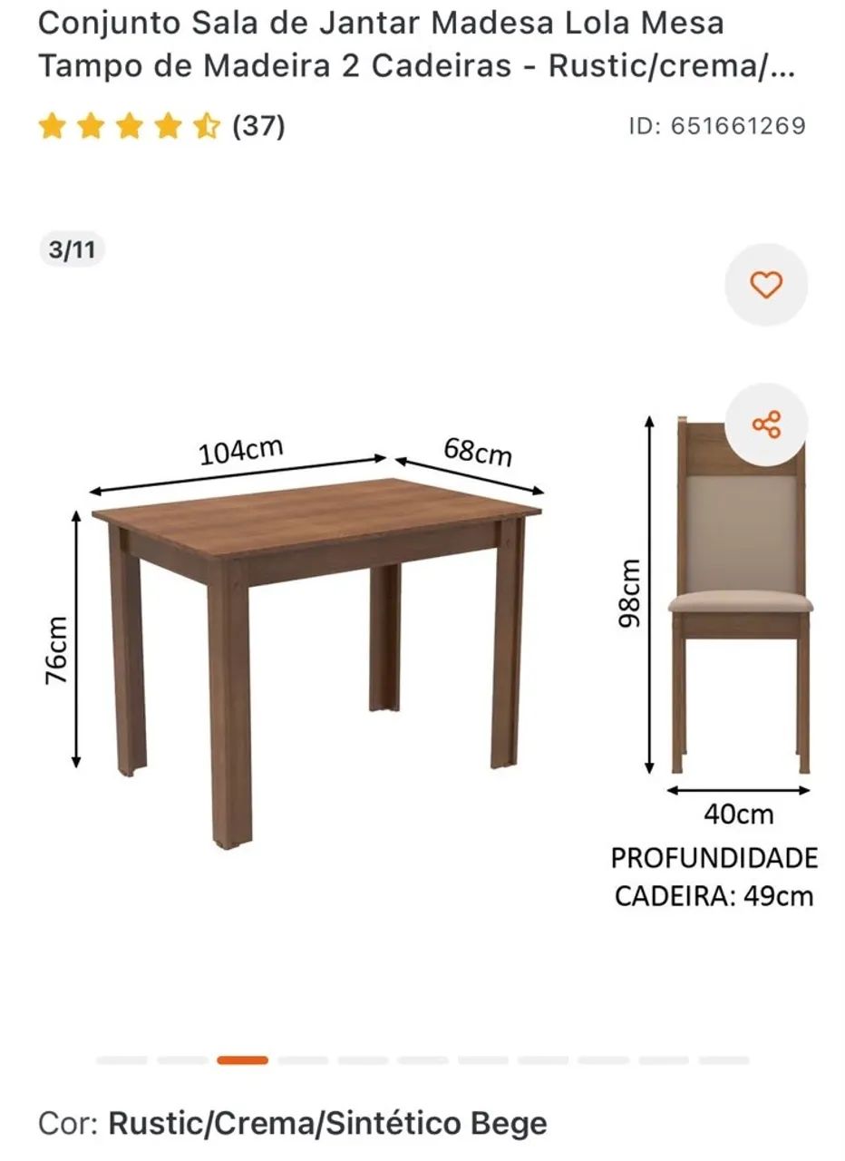 Conjunto mesa c/ 2 cadeiras novo - Foto 4
