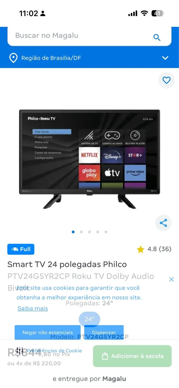 Vendo televisão smart tv Philco roku tv 32 polegadas funcionando perfeitamente 