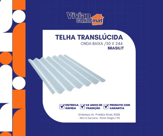 Telha de Polipropileno Ondulada Onda Baixa 244x50cm Translúcida