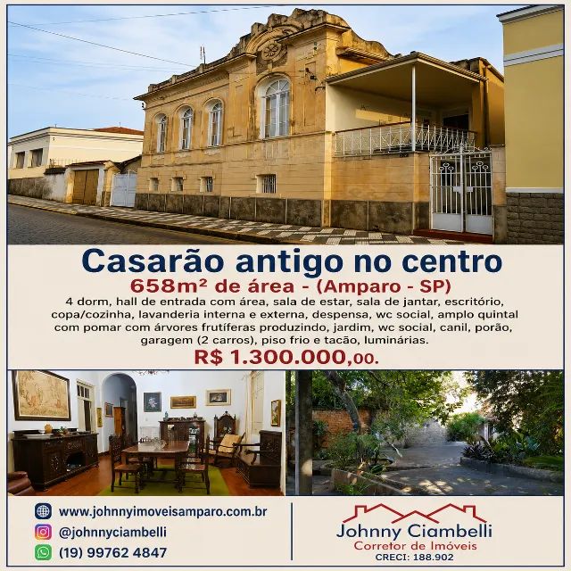 Casarão antigo no centro - 658m² de área - (Amparo - SP)