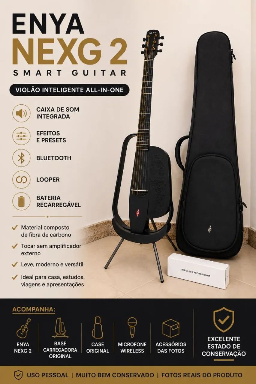 Violão ENYA NEXG 2 + Base Carregadora + Case + Microfone Wireless