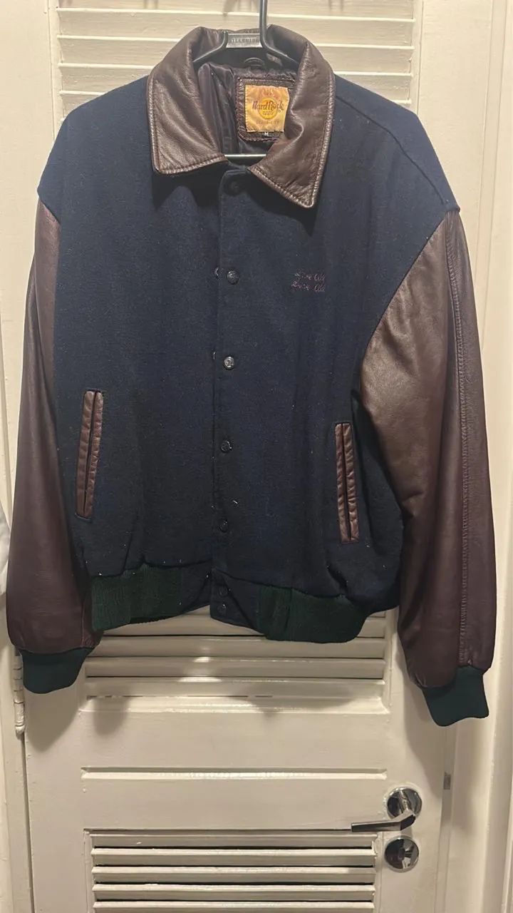Jaqueta couro e lã Hard Rock Café