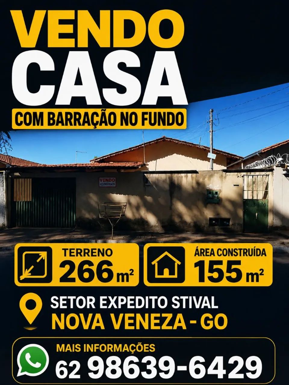 Vendo casa com barracão no fundo.