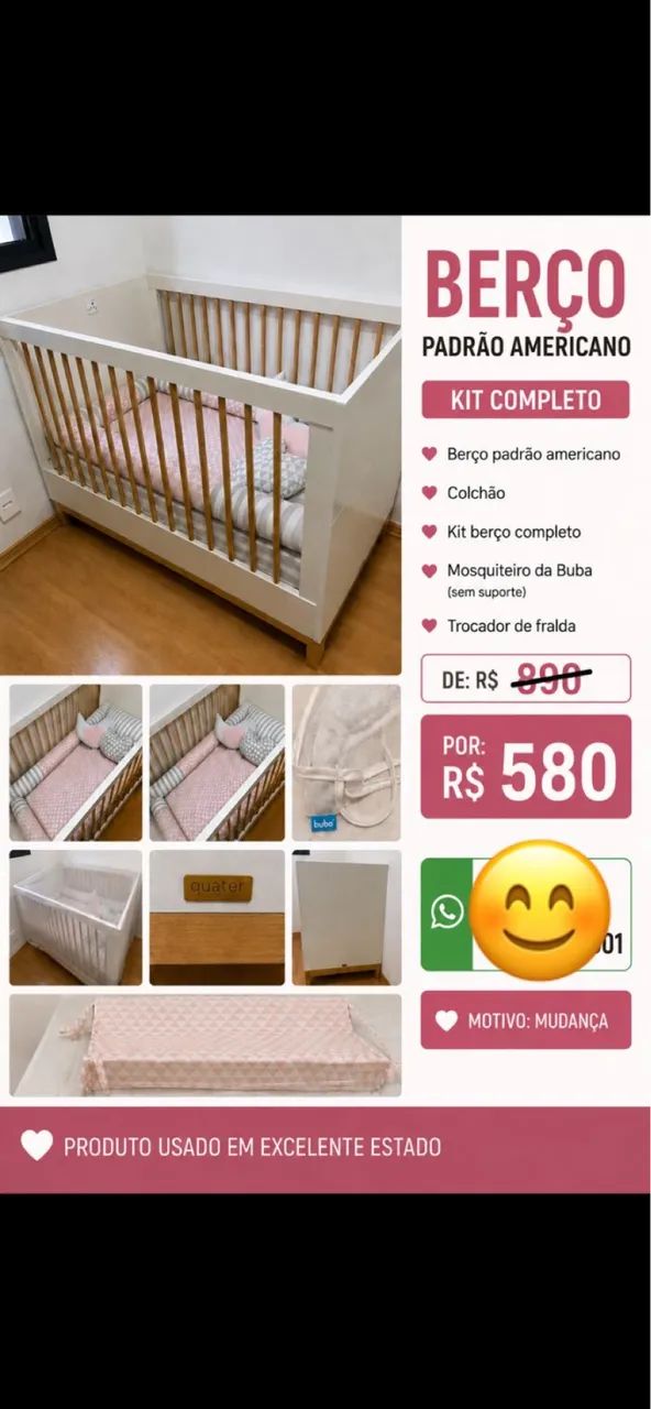 Berço QUATER COZY + kit completo